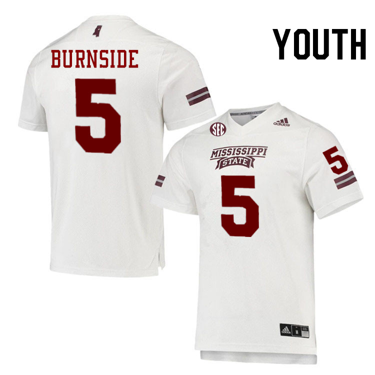 Youth #5 Braylon Burnside Mississippi State Bulldogs College Football Jerseys Stitched-White